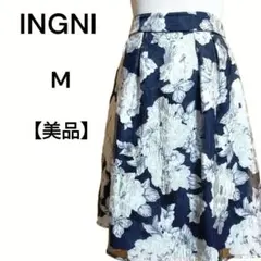 【美品】イング  花柄 シアー タックフレアスカート 膝丈 size M
