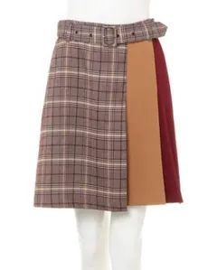 【美品】INGNI イング ブラウン 配色チェック台形 スカート M