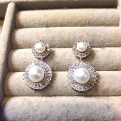 パールとクリスタルのドロップピアス アンテーク