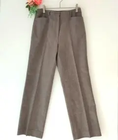 e043　KORET　ストレートパンツ　センタープレス　毛100%　茶系