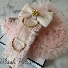 水玉チュールとベロアリボンのハンドメイドショルダーストラップ ライトピンク