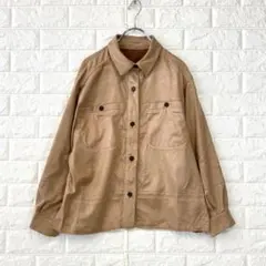 シンプリシテェ【F】茶 シャツジャケット スエードタッチ ストレッチ カジュアルのサムネイル