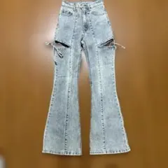 GRL サイドカットアウトリボンフレアデニムパンツ 「cu578」ライトブルー