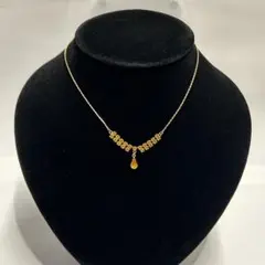 ゴールドチェーンネックレス　オレンジ　ラインストーントップ