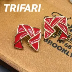 TRIFARI ゴールド＆レッドエナメル ヴィンテージ イヤリング コーラル