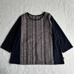 着物リメイク 絣(木綿)のパッチワークAラインチュニックワンピース