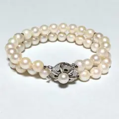 アコヤ真珠　本真珠　2連ブレスレット ホワイト　シルバー