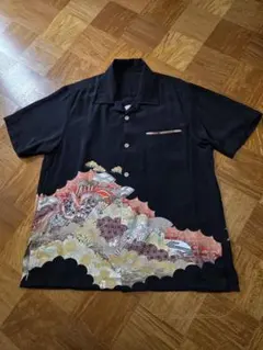 め0713着物リメイク正絹黒留袖平安藤紋道長取流水百花王吉祥扇面散文