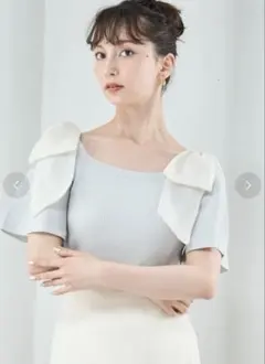 リボン付きフレアスリーブトップス F