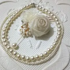 3点セット☆ブローチ　ネックレス2点　セット　シフォン　イミテーションパール⑦