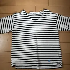 ORCIVAL Vネック五分袖Tシャツ 白/黒ストライプ