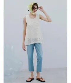 Mila Owen 裾段差テーパードデニムパンツ ライトブルー 00