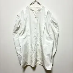 KBF　シャツ　長袖　綿　コットン　バンドカラー　ノーカラー　白　カジュアル