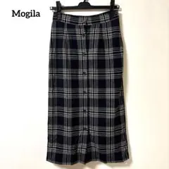 ✨新品✨Mogila ネイビー チェック柄 ロングタイトスカート フロントボタン