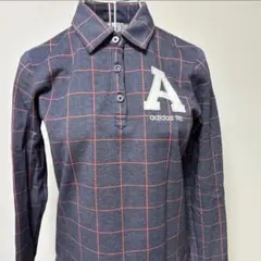 adidas ネイビー レッドチェック ポロシャツ　Mサイズ　長袖シャツ