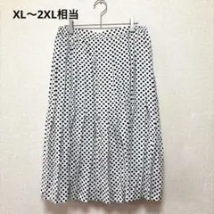 ドット柄 プリーツロング(ミモレ丈)スカート 44 大きいサイズ 裏地あり
