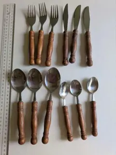 カトラリーセット ステンレススチール 木製ハンドル　12点セット