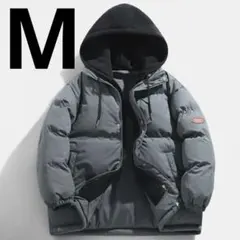 【大人気】重ね着風 中綿ジャケット フード付き ブルゾン オーバーサイズ 黒 M
