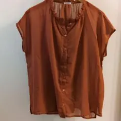 ブラウン シフォン 半袖シャツ