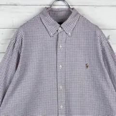 ラルフローレン　ワンポイント刺繍　チェックＢＤシャツ　ホワイト　ブラック　XL