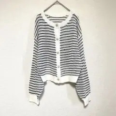 qq536 efforia/長袖ボーダーニットメッシュカーディガン/羽織り/春夏