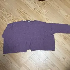 パープル ニット 長袖 クロップドセーター