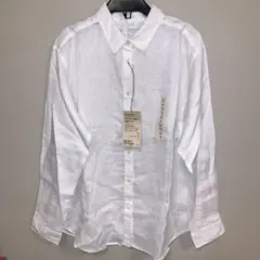 新品タグ付　無印 白 リネン 洗いざらし レギュラーカラー 長袖Ｔシャツのサムネイル