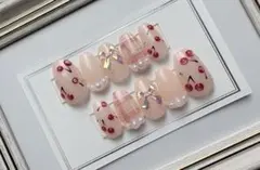 さくらんぼ　リボン　ガーリー ぷっくり ネイルチップ 春 マグ バレリーナ