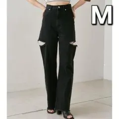チコ ダメージワイドデニムパンツ ブラック Mのサムネイル