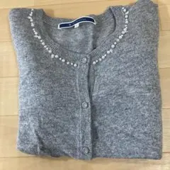 ビジュー付き　長袖カーディガン　グレー　Mサイズ