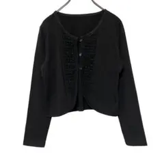 【アペゼラム】幾何学柄　ショート丈　カーディガン　ループボタン　黒