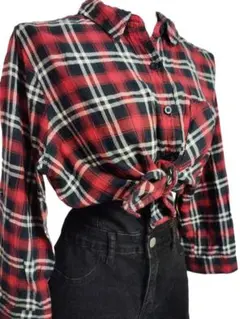 FOREVER 21 L SIZE赤と黒のチェック柄クロップドシャツ