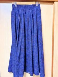 ネイビー/ペイズリー柄フレアロングスカート 青