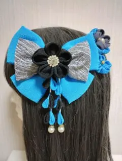 髪飾り　髪飾り青　リボン青　成人式髪飾り　卒園式髪飾り　七五三髪飾り