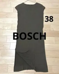 BOSCH リブニットワンピース　洗える　ブラウン フレンチスリーブ　スリットのサムネイル