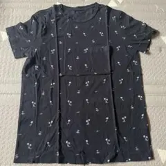 ヤシの木柄 ポケット付き Tシャツ ブラック メンズ