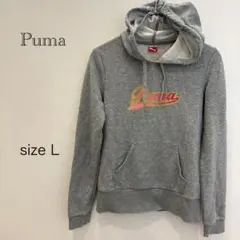 PUMA プーマ ロゴ刺繍 パーカー グレー L ピンク 長袖のサムネイル