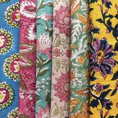 ブロックプリント インド綿 ハギレ アジアン エスニック ボタニカル 6枚セット