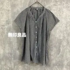 無印良品 MUJI 強撚ボイル　フレンチスリーブ　ブラウス ブラック　XLサイズ