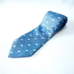 HERMES エルメス シルクネクタイ フランス製 ライトブルー 総柄 小紋柄