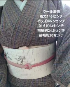 ウール　小紋　着物　赤　黄色　青