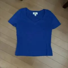 Talbots タルボット　半袖 Vネック ニット ブルー サイズPのサムネイル