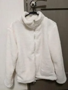 ホワイト フリースジャケット ジップアップ