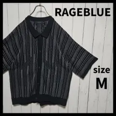【RAGEBLUE】 透かし編みニットシャツ　半袖　総柄　ストライプ　F939のサムネイル