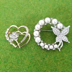 ブローチ　ゴールドとシルバー　エレガント　上品　ハート　蝶　新品