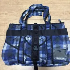 DIESEL 青 チェック柄 トートバッグ
