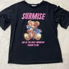 Leahmatin テディベアプリント 半袖Tシャツ　Lサイズ　黒　可愛いクマ柄