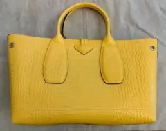 【未使用】ロンシャン　ロゾ　Mサイズ　クロコ型押し　イエロー