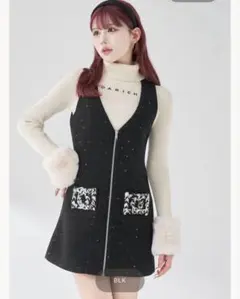 darich フロントファスナーツイードミニワンピース