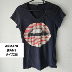 ARMANI JEANS リッププリント 半袖Tシャツ ネイビー Mのサムネイル